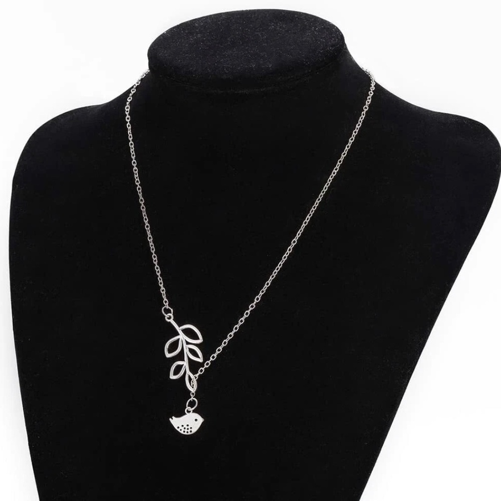 USA Elegant Spring Time Silver Bird and Leaves Lariat Pendant Necklace Jewelry - Picture 6 of 12